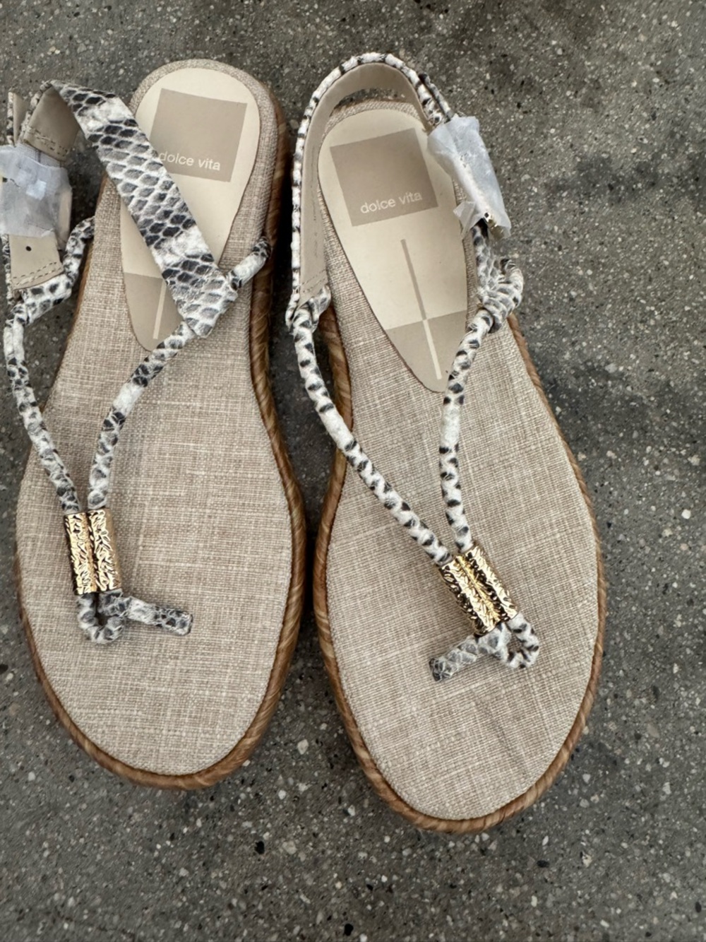 Dolce Vita Snake-Print Strappy Espadrille Sandals in Beige and Black